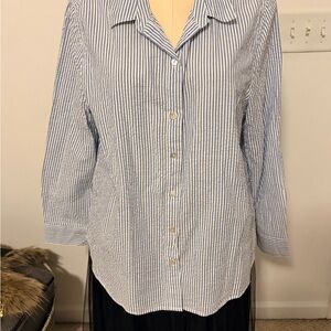 Lola River Blue & White Striped Seersucker Button-Down Shirt